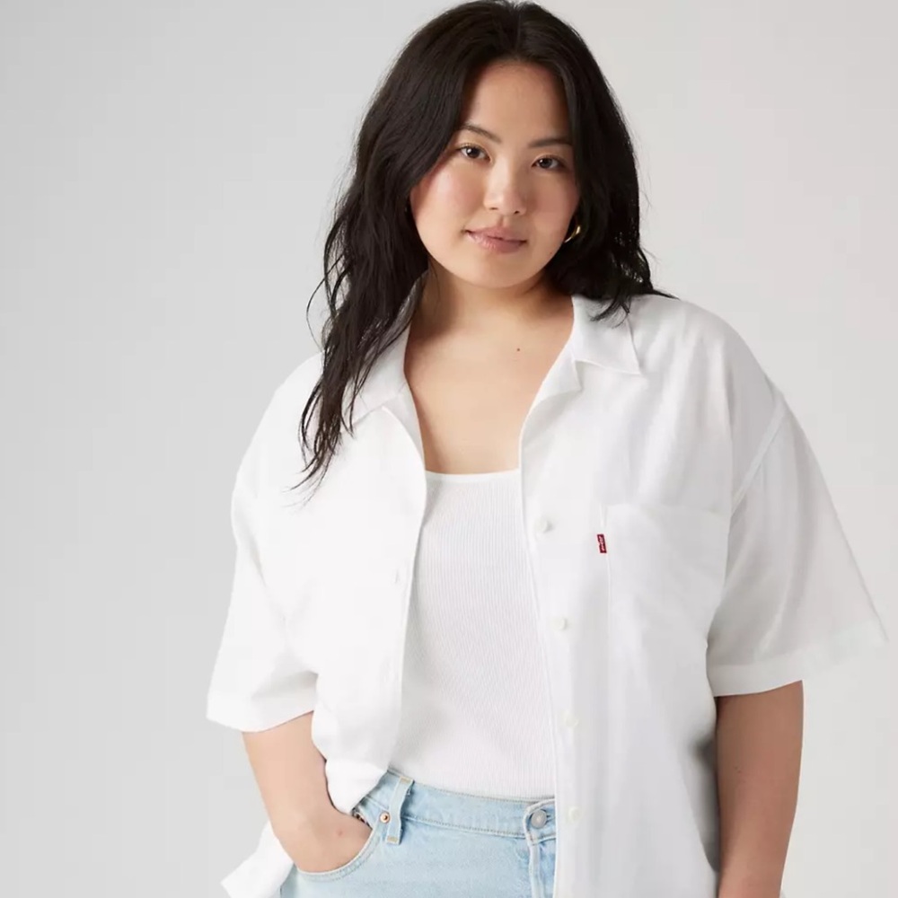 Levi's White Button Down Joyce Resort Shirt Classic Style Plus Size